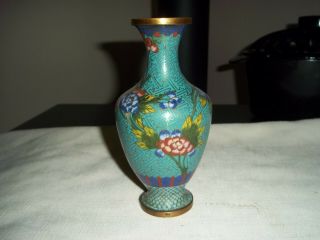 Antique Chinese Cloisonne Vase With Flowers - 6 1/4 Tall