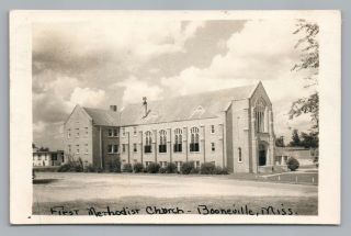 First Methodist Church—booneville Ms Rare Rppc Mississippi Photo Vintage 1957