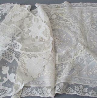 Vintage French Normandy Lace Pillow Cover Embroidered Flowers,  Oval Lace Doily