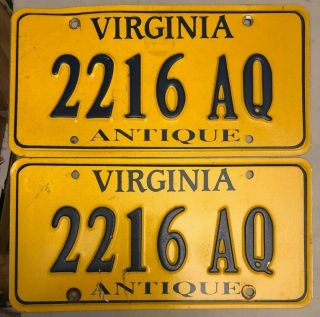 Rare Virginia " Antique " License Plate 2216 Aq