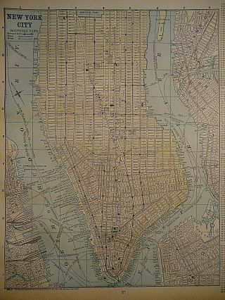 Vintage Circa 1891 York City Map Old Antique & Authentic S&h