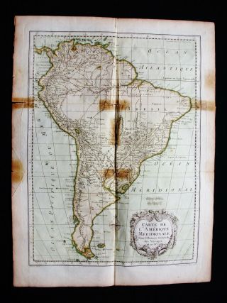 1754 Bellin: Origin.  Map South America,  Brazil,  Argentina,  Chile,  Peru,  La Plata