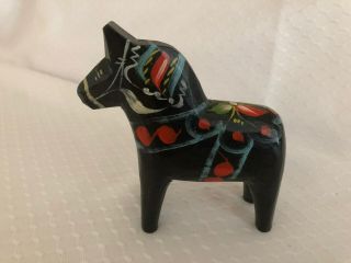 Vintage Blue Dala Horse Swedish Hand Carved And Painted 4” Horse