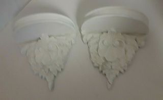 Pair Decorative Vintage Wall Shelves Painted White Distressed Shabby Chic