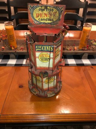 Rare Curtiss Penny Candies Vintage Candy Store Display Stand Baby Ruth Root Beer