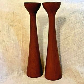 25cm Tall H,  F Mcm Danish Modern Wood Candlestick Candle Holders