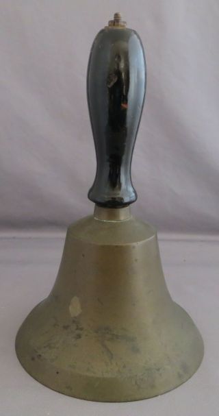 Antique Brass School Bell With Wooden Handle