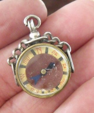 Antique Sterling Silver Compass Pocket Watch Chain Fob,  Maker P & T.