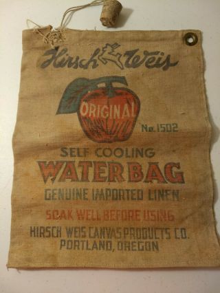 Vintage Originl Hirsch Weis Water Bag1502 Self Cooling Water Bag Portland Oregon
