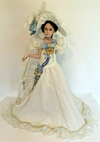 Vtg 20 " Porcelain Duck House Doll Victorian White Blue Hat Dress Home Decor