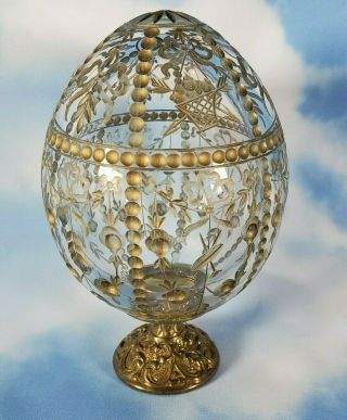 Rare Vintage Faberge Cut Crystal Egg On Stand Tatiana Faberge