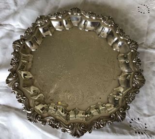 Vintage Sheridan 13 " Round Silver Plate Footed Serving Tray