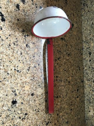 Antique Enamelware Red And White Ladle Or Spoon