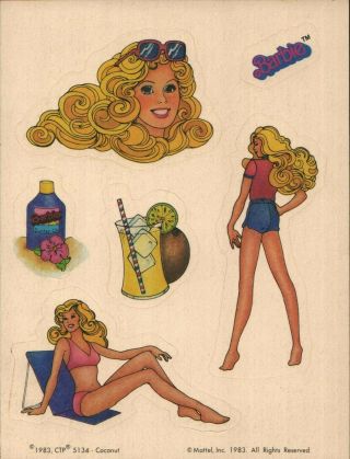 Rare Scratch & Sniff Vintage Stickers Sheet Ctp Barbie Coconut 1983