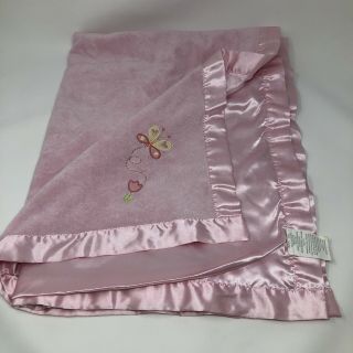 Carters Pink Baby Blanket Butterfly Flower Satin Back Girl Rare Trim Girl Yellow