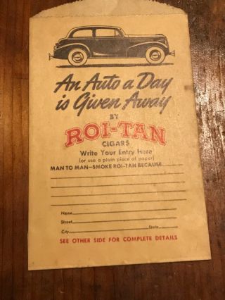 Rare 1939 Roi - Tan Cigars Promo Sleeve W/ Chevrolet Give - Away Contest