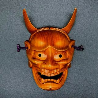 Japanese Vintage Hannya Wooden Mask / Noh Demon Kagura Bugaku Devil Evil 11