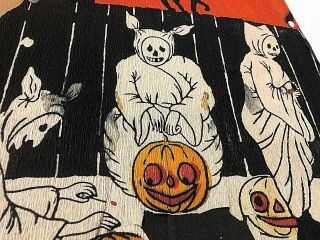 Vtg Halloween Crepe Paper Tablecloth Goblin Devil Ghost With Pumpkin Very Rare