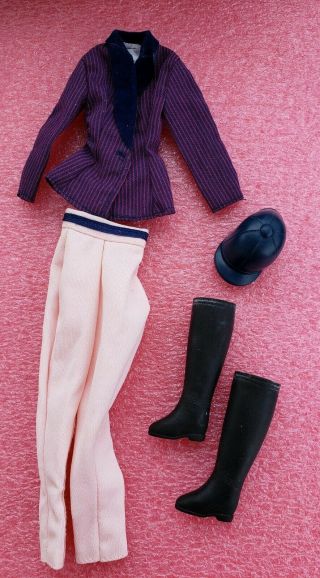 Barbie Vintage English / Horsebac Riding Pants & Jacket,  Brown Boots & Blue Cap