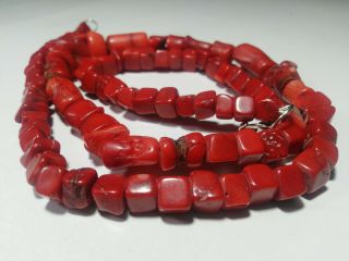 Antique Rare Mediterranean Natural Red Coral Undyed Necklace Untreated 24 " 67 Gr