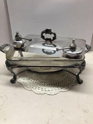 Vintage Silverplated Serving Tray W/heating Unit,  Fire King Dish