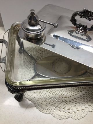 Vintage Silverplated Serving Tray W/heating Unit,  Fire King Dish 2