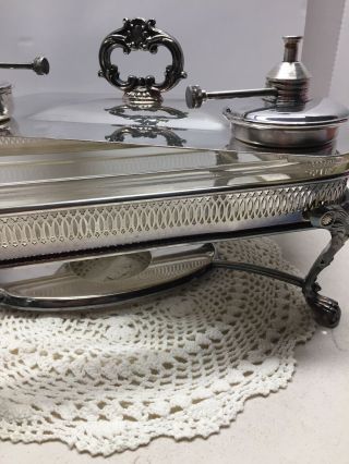 Vintage Silverplated Serving Tray W/heating Unit,  Fire King Dish 3