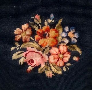 Antique Vintage Needlepoint Tapestry Seat Chair Pillow Cover Blue Floral