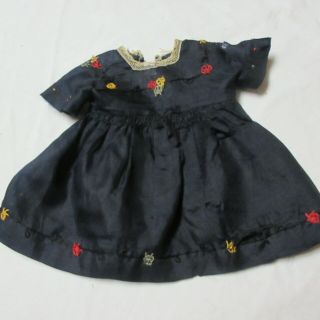 Antique 1900,  Silk Black Doll Dress With Embroidery For Antique Doll