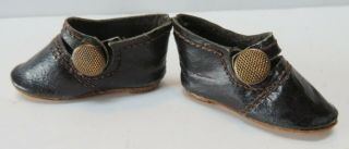 Antique Leather Doll Shoes Brass Button Marked " 0 "
