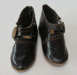 Antique Leather Doll Shoes Brass Button Marked 