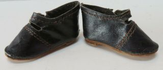 Antique Leather Doll Shoes Brass Button Marked 