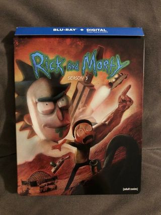 Rick & Morty Season 3 Blu - Ray Best Buy Exclusive Steelbook Adult Swim Rare Oop
