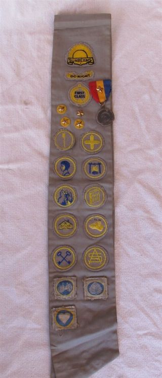 Vtg Salvation Army Sunbeams Sash W/ 17 Merit Badges / Patches Rare