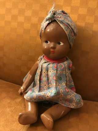 Antique Black Americana Composition Baby Doll Unmarked Jointed Arms & Legs Cute