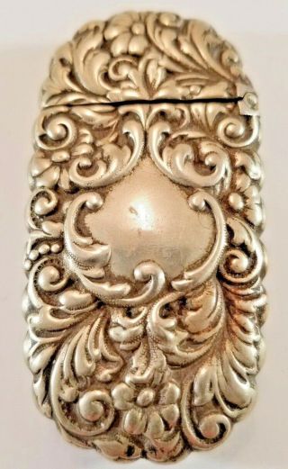 Antique Ornate German Silver Repousse Match Safe Vesta