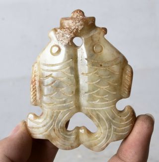 2.  8 " Ancient China Hongshan Culture Old Jade Carving Double Fish Wealth Statue