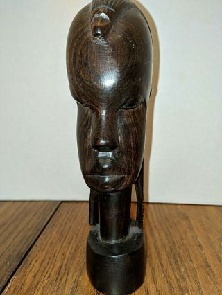 Antique African Black Ebony Wood Hand Carved Head 9.  5 " Heavy Statue |