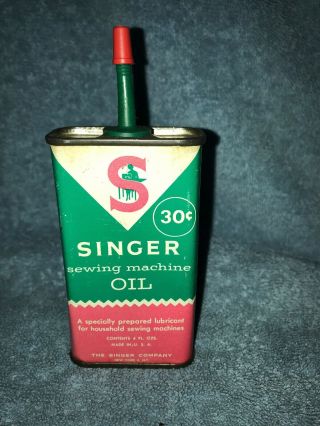 Antique Singer Sewing Machine Oil 30 Cent Can The Singer Company Collectible