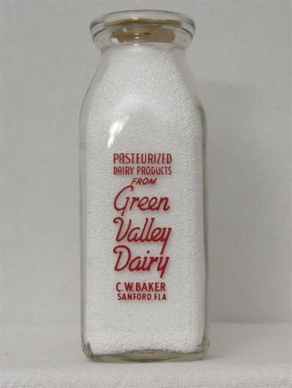 Tspp Milk Bottle Green Valley Dairy C W Baker Sanford Fl Seminole County Rare