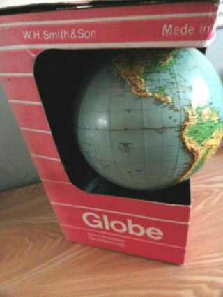 20cm/ 8 " Philip World Topography Globe Vintage Collectable Italy W.  H.  Smith & Son