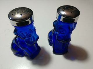 Blue Glass Dogs Antique Salt And Pepper Shakers