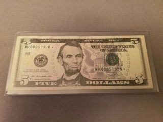 2013 $5 Dollar Star Note Rare Low Serial Number 320k Print Run [mh 00057938 ]