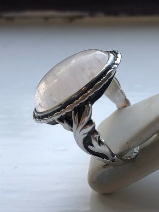 Antique Arts And Crafts Silver Rose Quartz Ring Size M 1/2 2