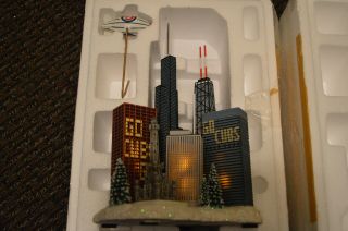 Very Rare Hawthorne Village Chicago Cubs Lighted Skyline With Moving Blimp