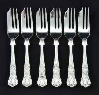 6 Heavy Vintage Silver Plated Kings Queens Pattern Cake Forks 5.  25 " Sheffield