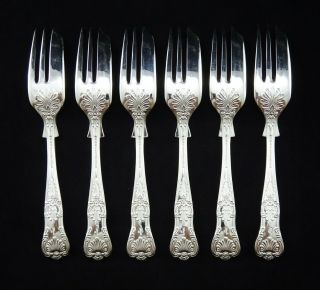 6 HEAVY VINTAGE SILVER PLATED KINGS QUEENS PATTERN CAKE FORKS 5.  25 
