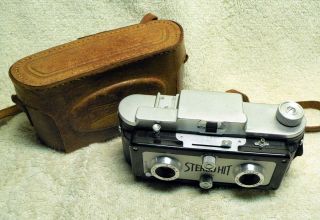 Vintage & Rare 1955 Stereo Hit Camera W/ Case.  Tougodo Optical Japan.  Works?