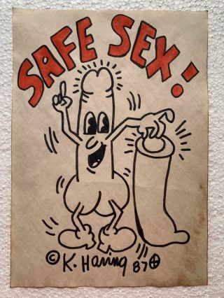 Keith Haring Drawing On Paper Signed And Stamped Rare Hand Carved