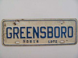 1972 Greensboro North Carolina Nc License Plate Topper - 52816,  Vintage,  Rare